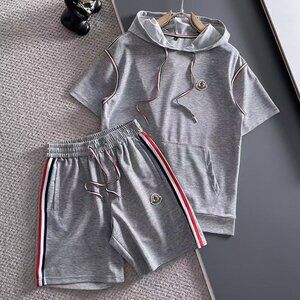Moncler Short Sleeve Hoodie And Short Sets In Cotton
